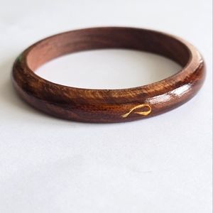 Vintage wood bracelet Brown bangle wooden gold accents boho
